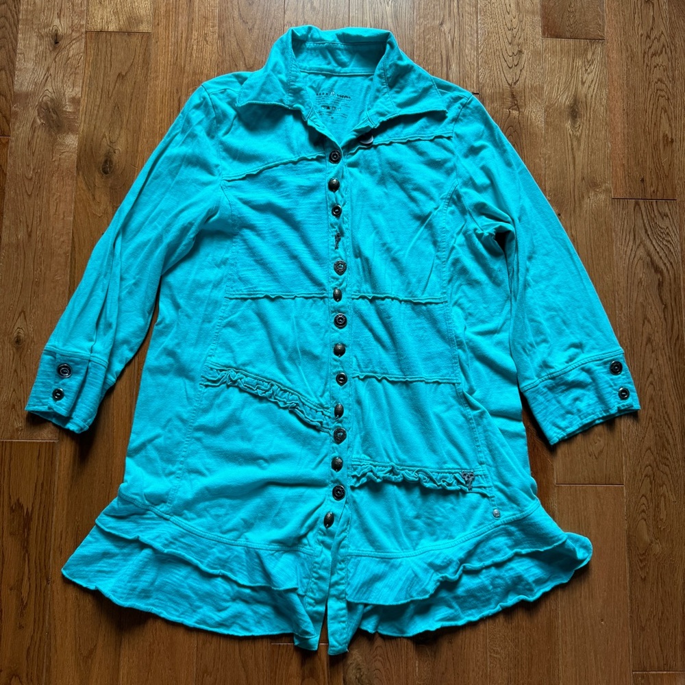 Neon Buddha teal tunic button up top size M